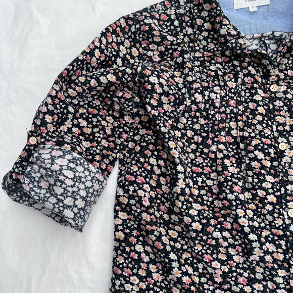 Trovata Birds of Paradis Pintuck Pleated Floral Corduroy Long Sleeve Blouse - Picture 8 of 9